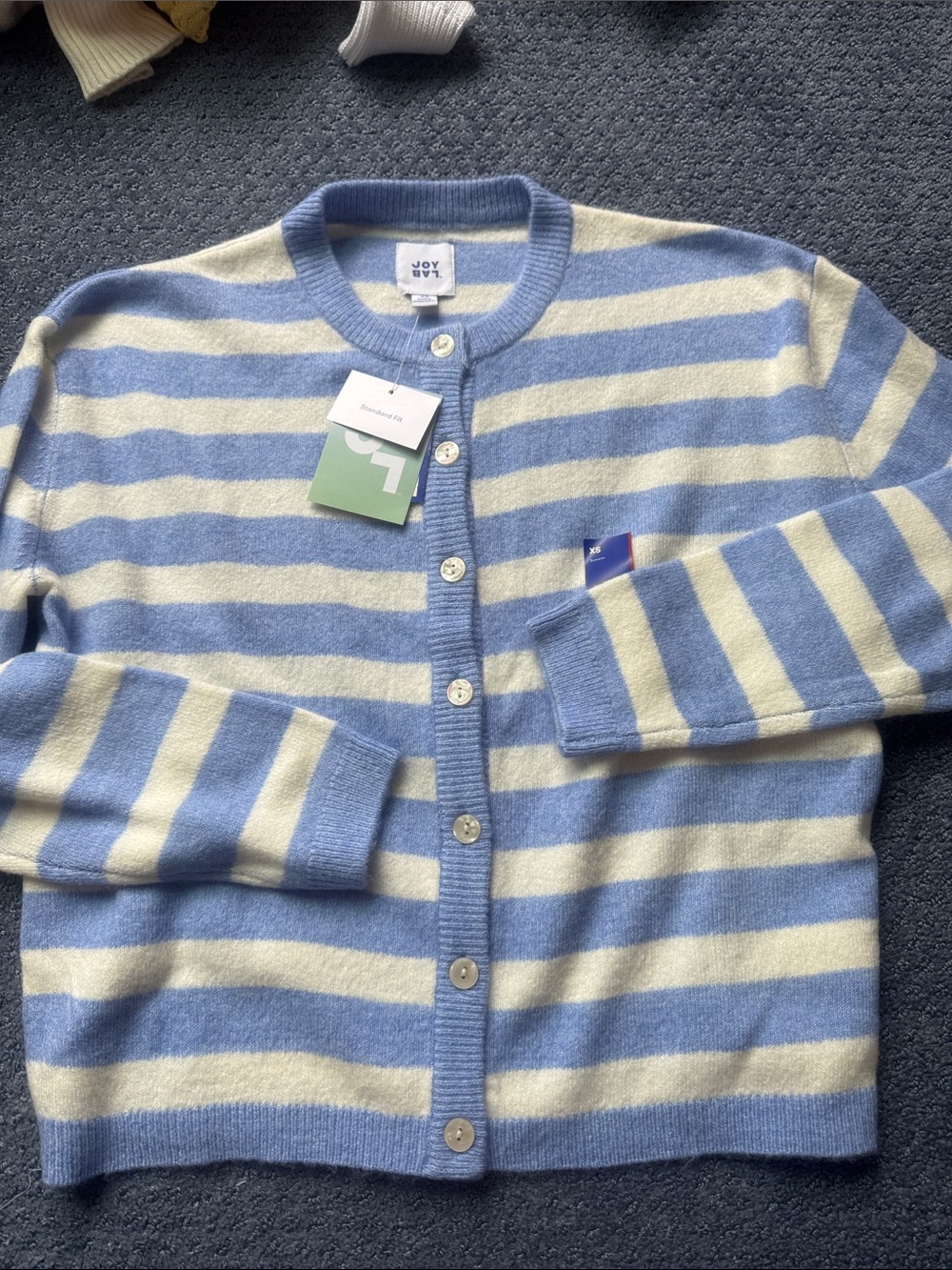 JoyLab Light Blue & Cream Striped Crewneck Sweater